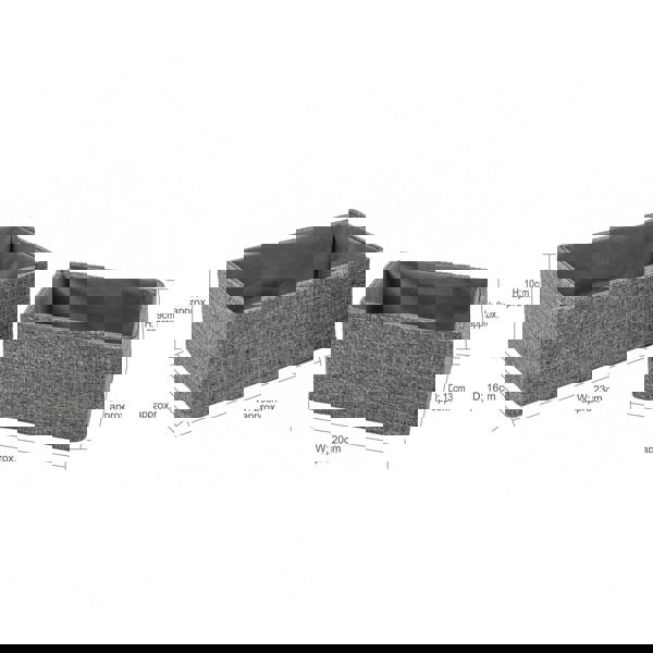 JVL Chroma Rectangular Fabric Storage Baskets for Home Organisation, Set of 2, Grey