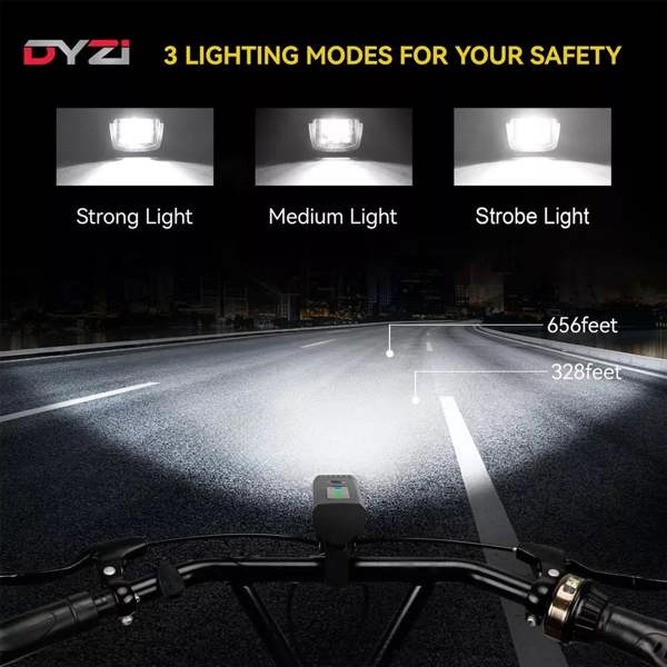 Dyzi Bike Bicycle Light Set USB Rechargeable 4 Modes Daylight Sensor