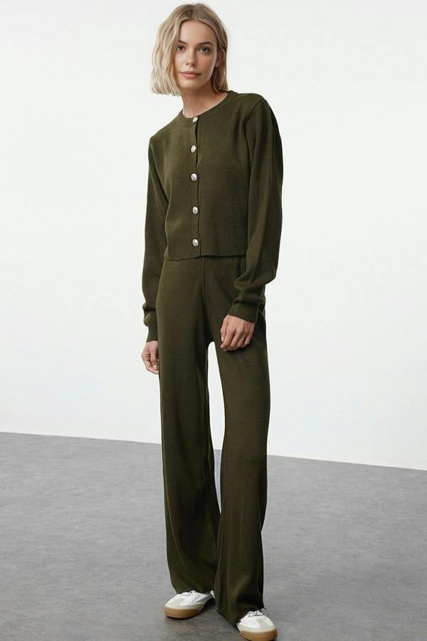 WOVCOR 2-Piece Crop Knit Top & Pants Set