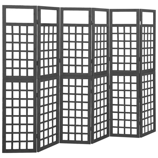 Berkfield 6-Panel Room Divider/Trellis Solid Fir Wood Black 242.5x180 cm