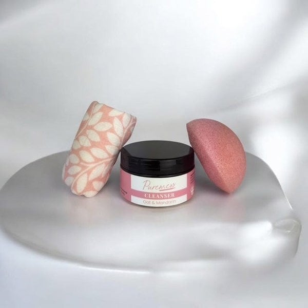 Puremess Gentle Cleansing Bundle | Oat & Mandarin Cleanser, Konjac Sponge & Cotton Face Cloth