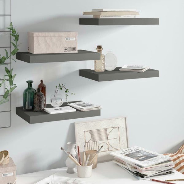 Berkfield Floating Wall Shelves 4 pcs High Gloss Grey 40x23x3.8 cm MDF