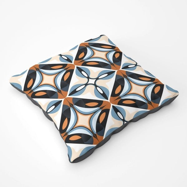 Warren Reed Brown And Blue Geometric Pattern Floor Cushion