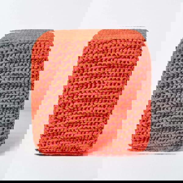 HOMESCAPES Cube Cotton Knitted Pouffe Footstool Bean Filled Hand Knitted