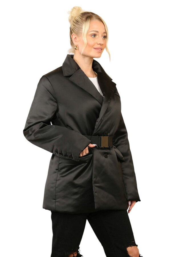 Luxury Black Puffer Jacket with a Belt