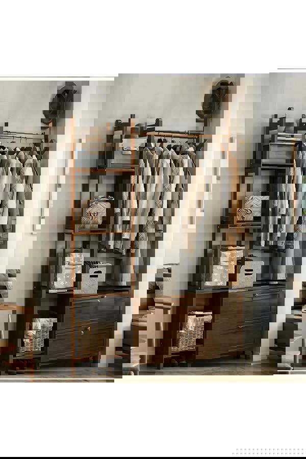 Living and Home Freestanding Bamboo Clothes Rack Garment Rack with Storage Shelves Coat Hanger