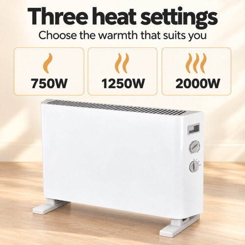 MYLEK Convector Heater Electric 2000W Free Standing Radiator - Portable, 3 Power Modes with Adjustable Thermostat