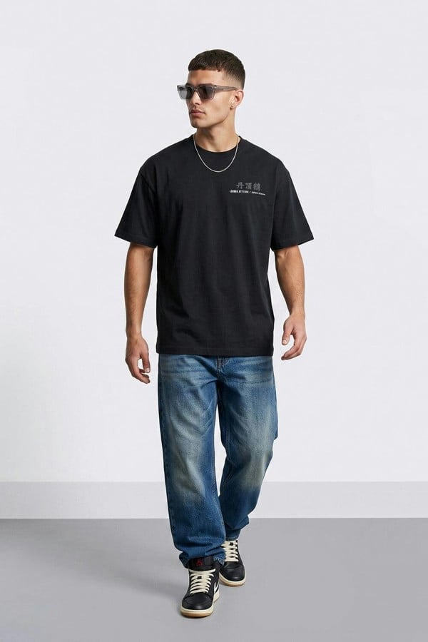 London Attitude Japanese Crane Oversized Heavyweight Back Print T-Shirt