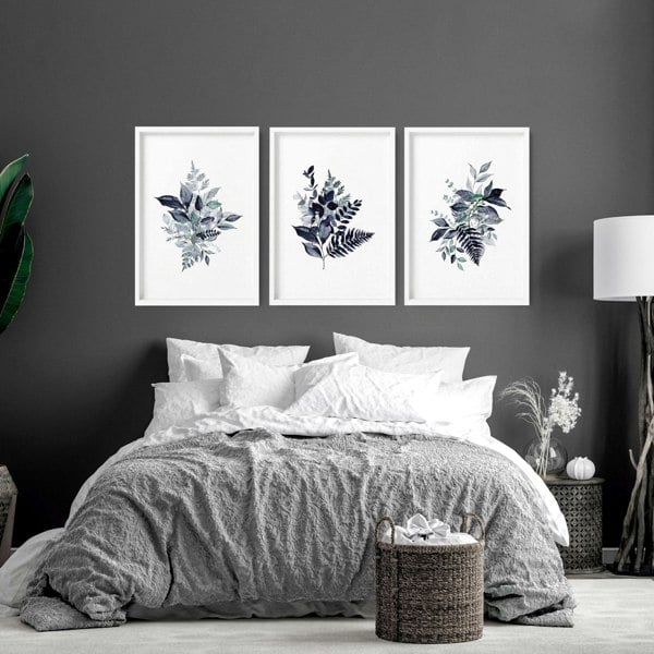 Blue Cottagecore bedroom | set of 3 framed wall art prints