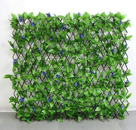 HYGRAD BUILT TO SURVIVE HYGRAD® Garden Screening Trellis Expanding Wooden Fence with Artificial Plant Leaves UK (Purple)