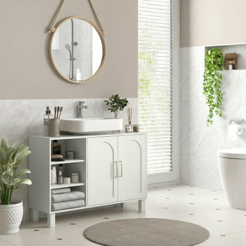 HOMCOM Freestanding Bathroom Sink Cabinet U-Shaped Cutout for Basin, Cream
