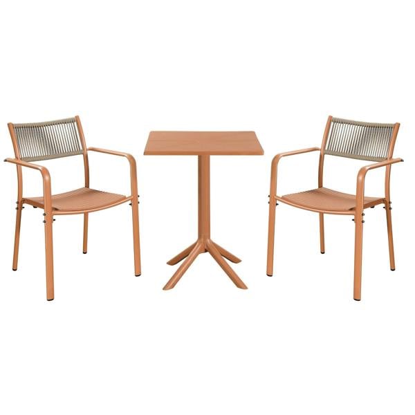 Core Products 3 Piece Bistro Garden Set, Pair Of Rope Back Armchairs & Square Plastic Table, Moss Green