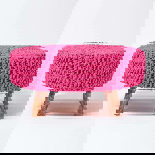 HOMESCAPES Large Round Cotton Knitted Footstool on Legs