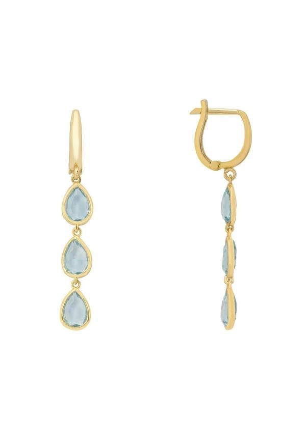 Latelita Sardinia Triple Teardrop Earrings Gold Blue Topaz