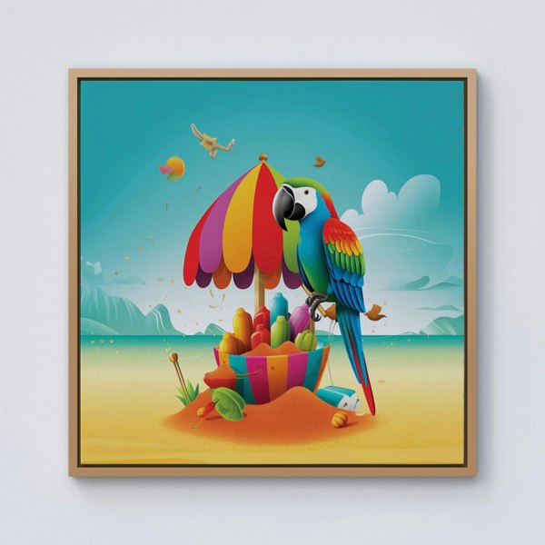 Warren Reed Parrot On A Beach Holiday Framed Canvas