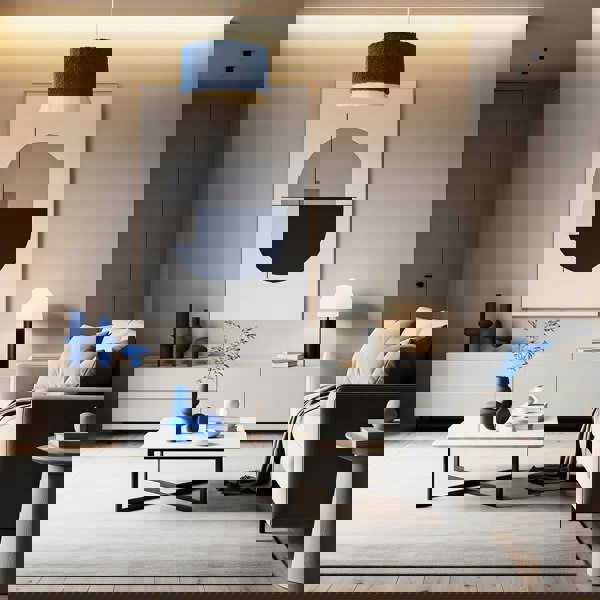 Midnight Blue Wool Lamp Shade with Ivory White Hanging Fabric Tassels Image 7