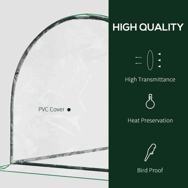 Tunnel greenhouse PVC cover with heat and bird-proof feature callouts