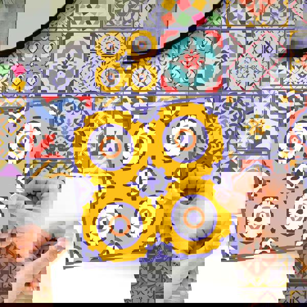 WT1529 - Colourful Moroccan Tiles Wall Stickers - 15 cm x 15 cm - 24 pcs.