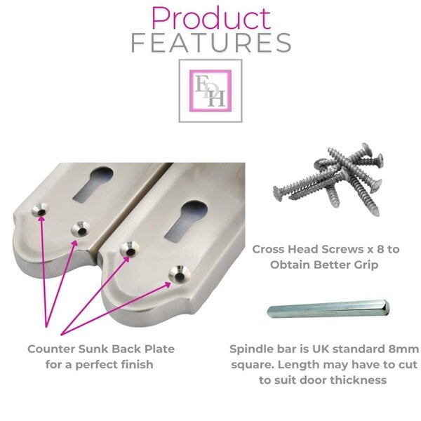 EDH Door Hardware Premium Satin Nickel Internal Lock Door Handle Set+3 Lever Mortice Sash Lock, 2 Pairs