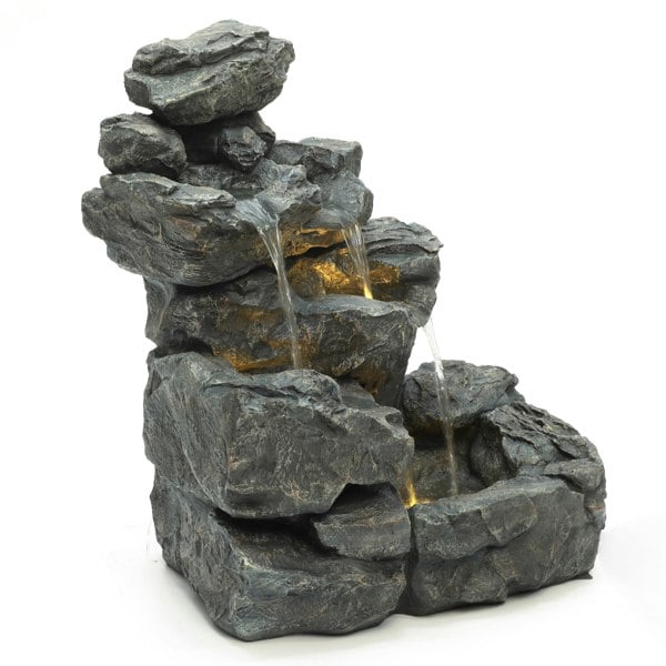 Rustic Rocky Rapids Outdoor Garden Water Feature with LED Lighting