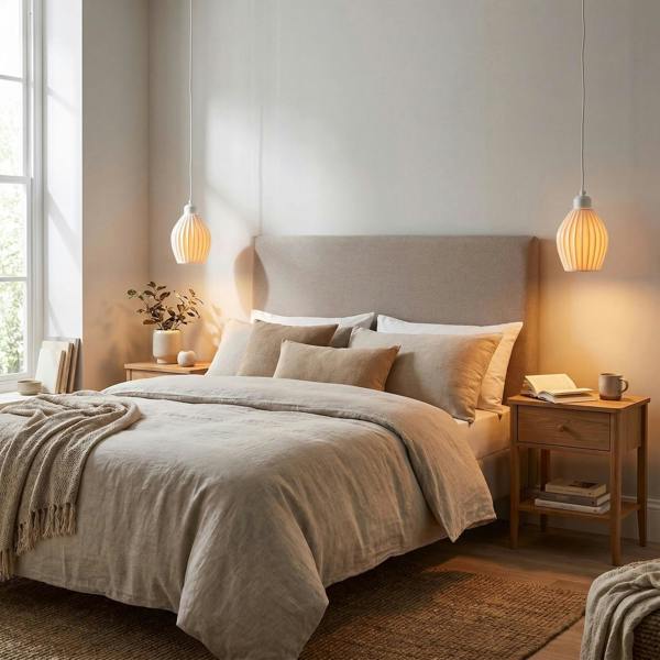 Curvy White Gloss Ceramic Pendant Lamp Shade with Line Rippled Body Image 6