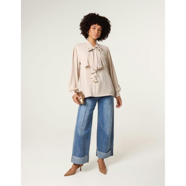 Blue Vanilla Ruffle Pussy Bow Blouse