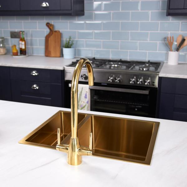 Flode Drammen | Dual Lever Kitchen Mixer | Polished Brass Finish