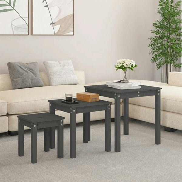 Berkfield Nesting Tables 3 pcs Grey Solid Wood Pine