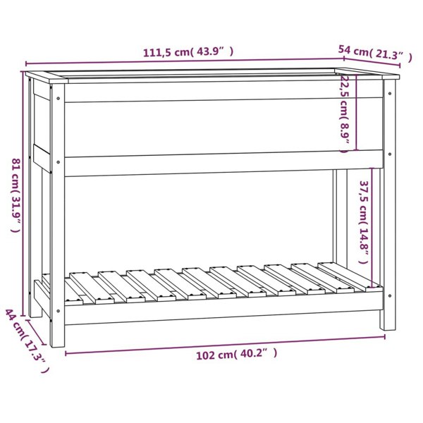 Berkfield Planter with Shelf Grey 111.5x54x81 cm Solid Wood Pine