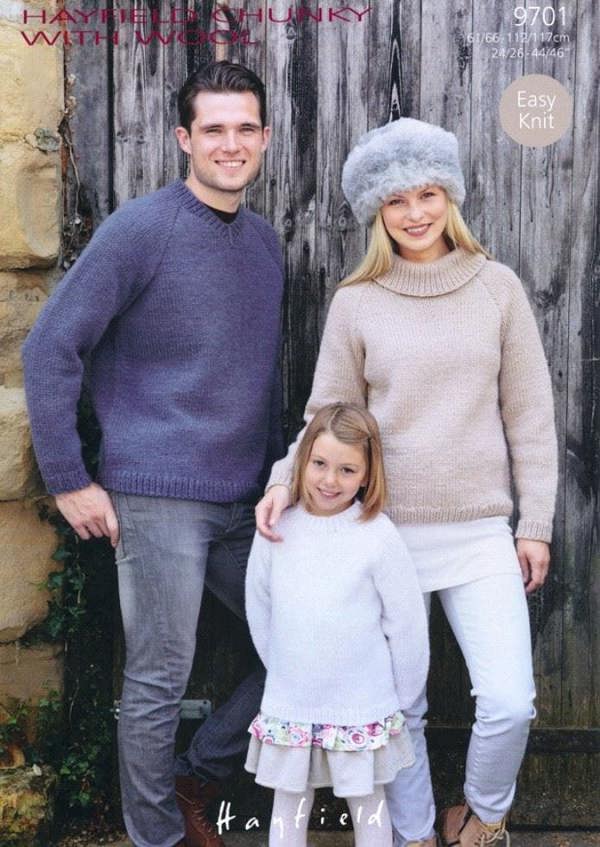 Hayfield With Wool Chunky Knitting Pattern 9701, Sweaters for Kids, Men, Women, 24 - 46 Inches - Easy