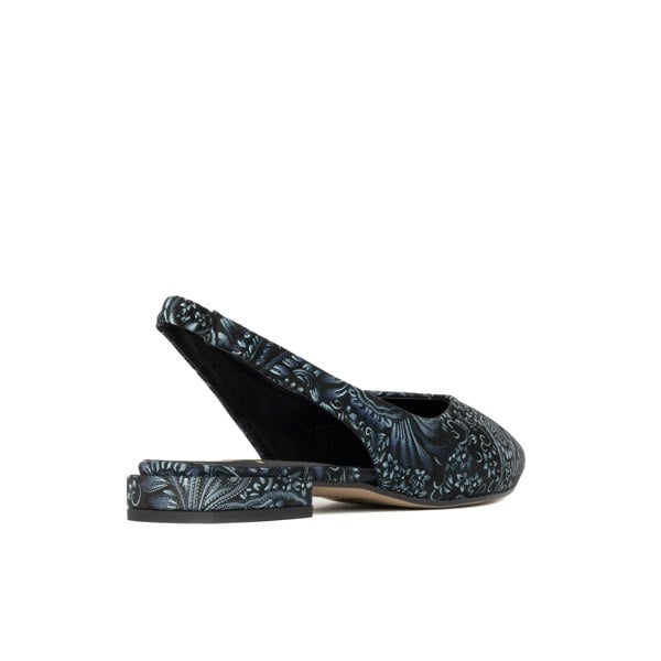 Embassy London Holly - Navy Floral - Women's leather almond toe flat slingback in vibrant print