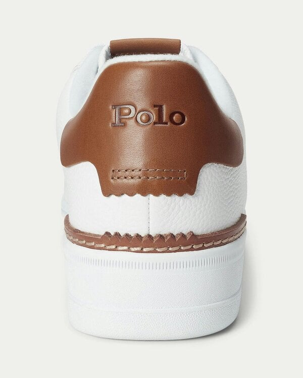Ralph Lauren Masters Court Mens Leather Sneaker - White/Tan Multi Polo Pony
