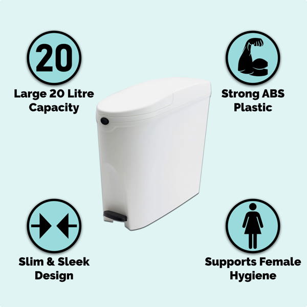 ProWashroom Sanitary Bin 20L x3 White - Slimline Washrooms Toilets Hygienic Disposal Pedal Bins