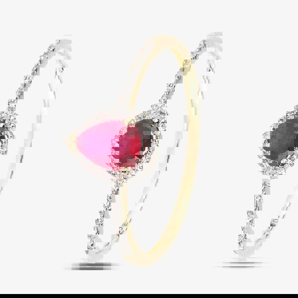 T. H. Baker 18ct Yellow Gold Pear Shaped Ruby & 0.10ct Diamond Cluster Ring DR1606Y18RU