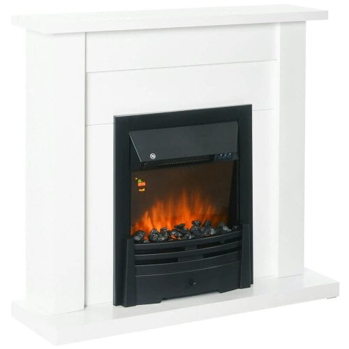 Bobobiy 40" Electric Firplace Suites & Mantelpiece with LED Flames Remote Marble Stone Modern Curved Surround Intelligent Safe Tempered 1000W/2000W