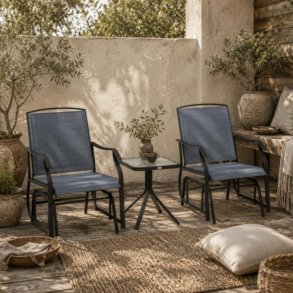 Wyld Haus Banafa Outdoor Glider Rocking Bistro Set With 2 Chairs And Matching Table Grey