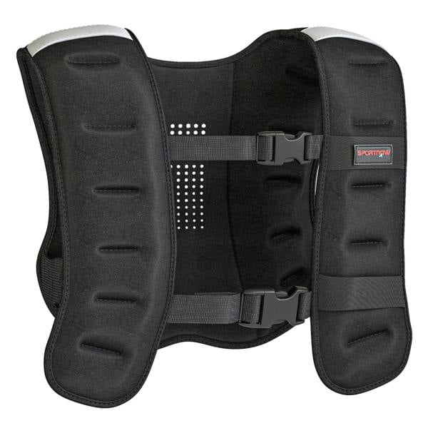 Black weighted vest with adjustable straps and reflective strip panels