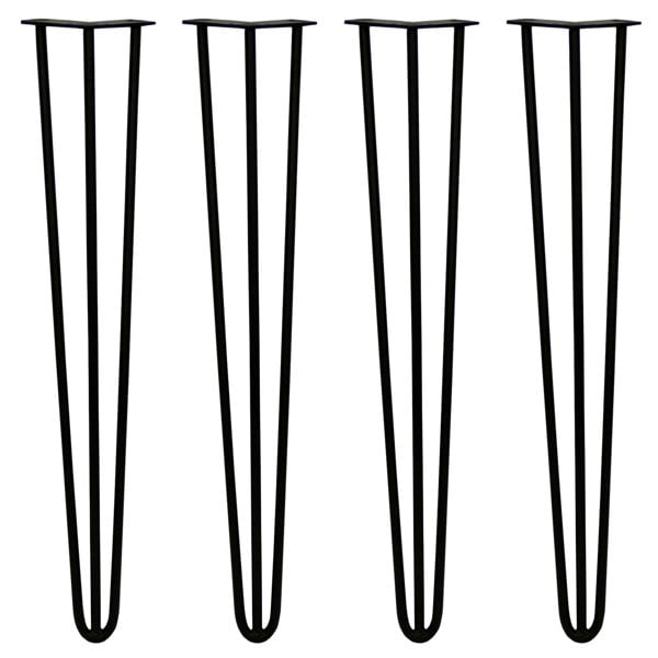 SkiSki 4 x 28" Hairpin Legs - 3 Prong - 12mm - Black