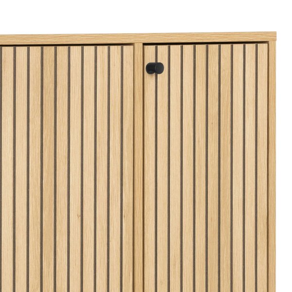 Wyld Haus Bjork Natural Oak Wood and Black Panelled Shoe Cabinet 4 Doors