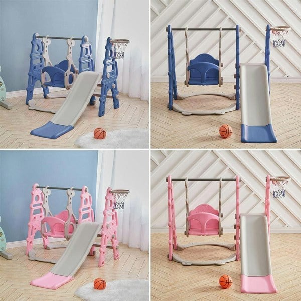 Kids Toddler Swing and Slide Set with Basketball Hoop Swing Sets & Playsets Living and Home