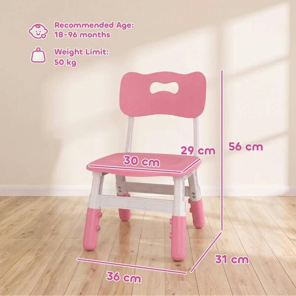 2 PCS Kids Desk Chairs, 3 Level Height Adjustable Children's Chairs with Backrest for 1.5-8 Years, Max Load 50KG, Pink
