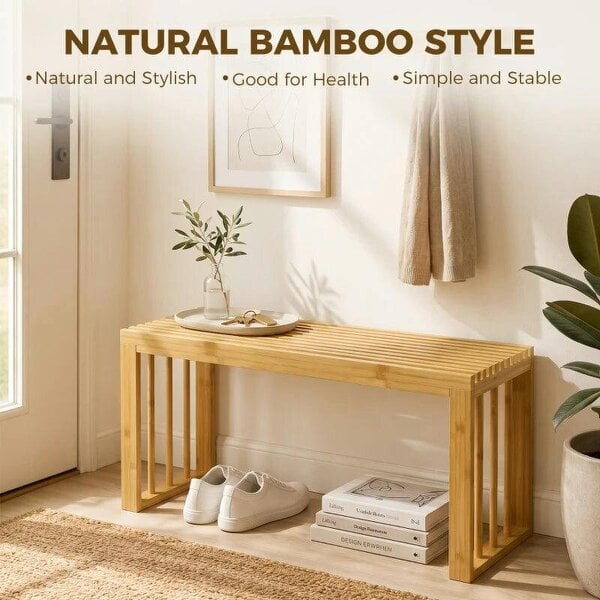 90 cm Bamboo Shoe Bench Backless Hallway Bench Seat, Wood Indoor Decor for Entryway, Natural