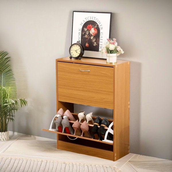 Rafaelo Mobilia 2 Drawer Shoe Storage Cabinet Pine