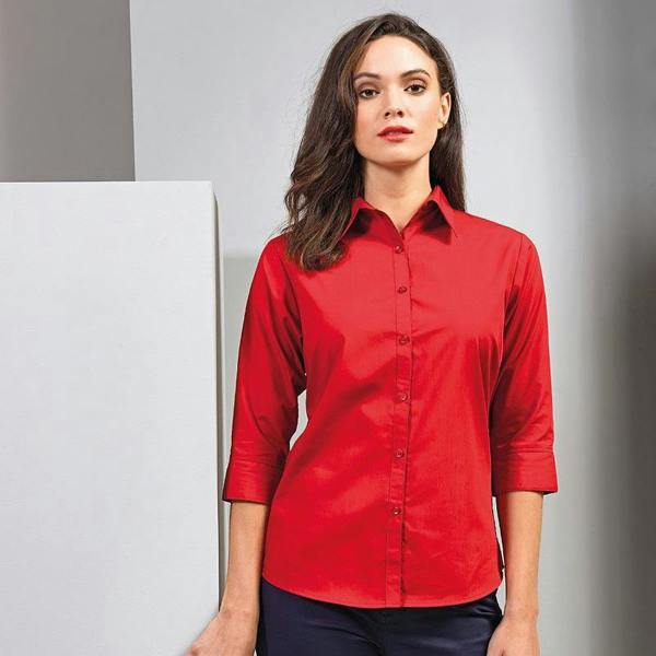 Premier Womens/Ladies Poplin 3/4 Sleeve Blouse - Red