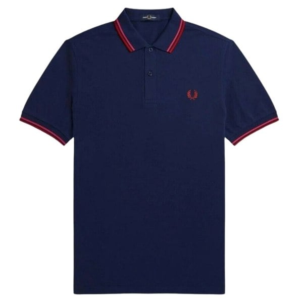 Fred Perry Cherry Red Twin Tipped Collar French Navy Blue Polo Shirt XS