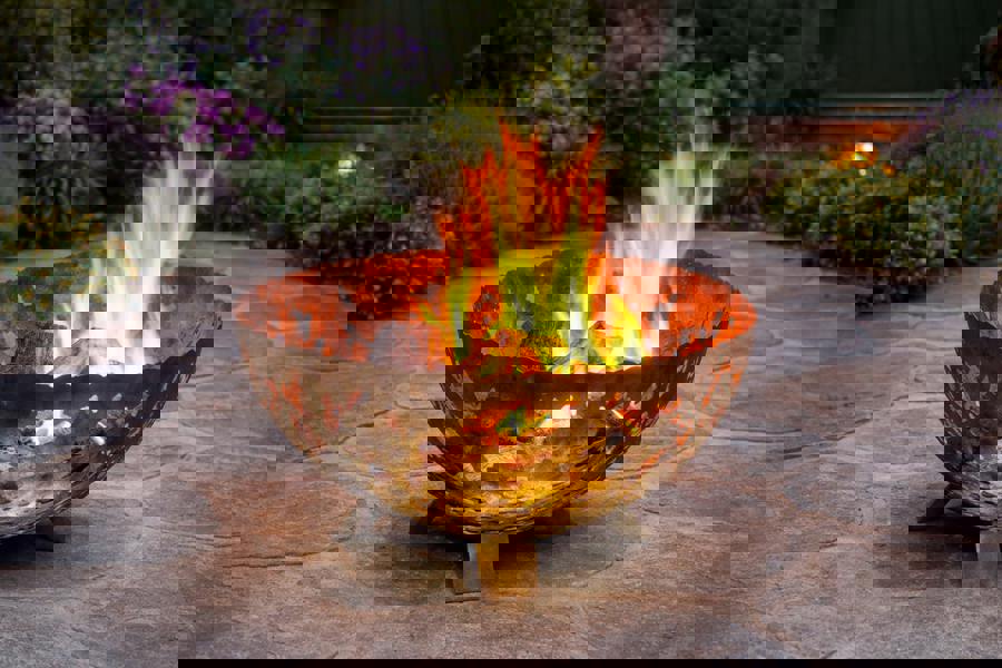 Rust Effect Half Globe Garden Fire Pit with Forest Tree Design – 58cm The Garden Furniture Shop