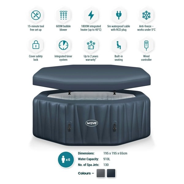 Wave Aegean | 6-Person Inflatable Hot Tub | Integrated Heater