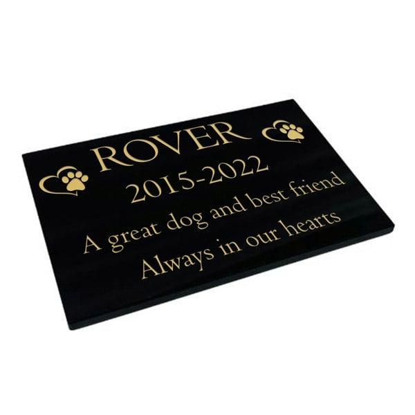Memorials Direct Dog Memorial Plaque – Premium Black Granite (Paw & Heart Design) – Available in Standard & Large Sizes