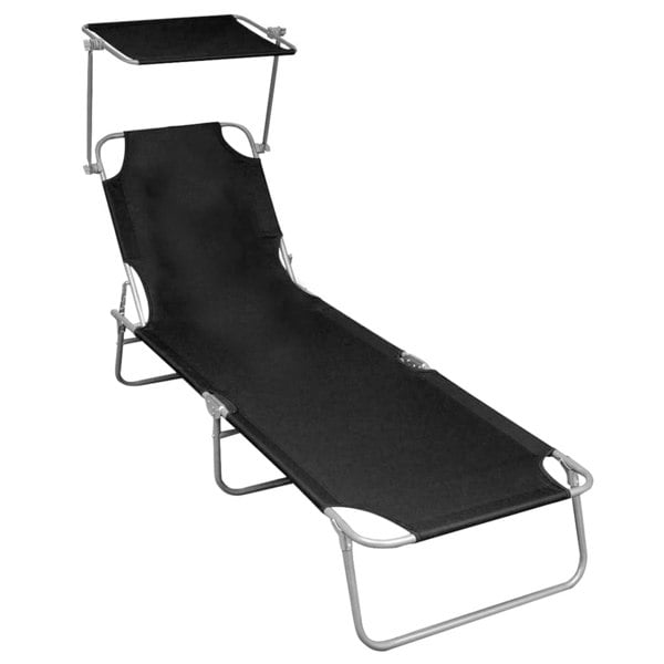 Berkfield Folding Sun Lounger with Canopy Black Aluminium