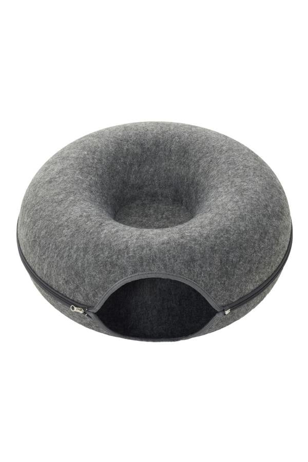 Living and Home Dark Gray Round Felt Cat Tunnel Bed